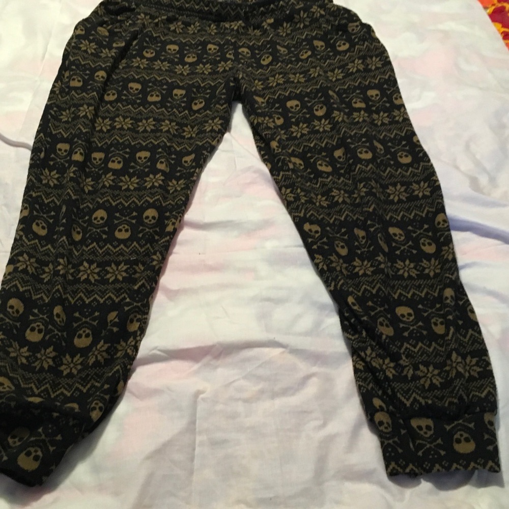 Goth Black and Tan Skull-Print Jogger Pants for Women